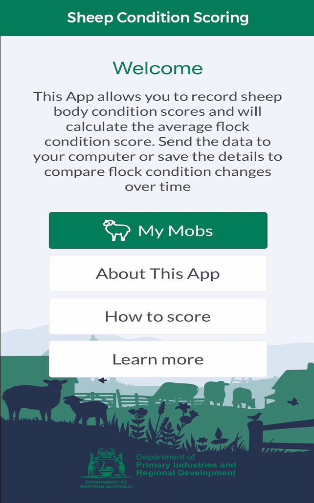 Sheep Condition Scoring app home screen