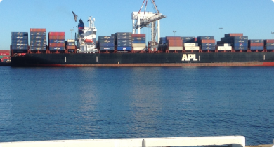 Image of container ship being loaded at Fremantle Port