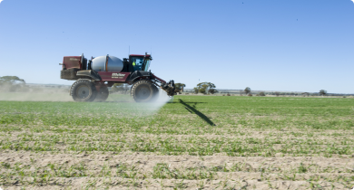 Self propelled boom spray in action