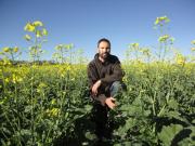 Martin Harries in a paddock of canola sown in wide rows