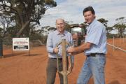Agriculture and Food Minister Ken Baston and Department of Agriculture and Food State Barrier Fence Project Manager Craig Robins at the site of construction to close the Yilgarn Gap.