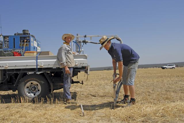 Professional soil sampling unit operating in a paddock in Kellerberrin Professional soil sampling unit operating in a paddock in Kellerberrin
