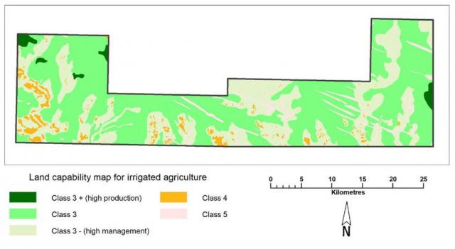 Map of the Shay Gap study area showing the land capability classes for irrigation