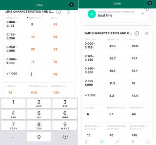 An example of entering values for a lime source (left) and saving it as a new lime source to use in iLime