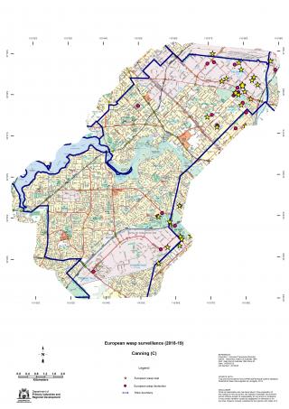Map showing locations of nests and wasp activity at end of 2018-19