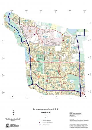 Map showing locations of nests and wasp activity at end of 2018-19