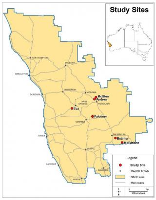 These sites are considered to be marginal or non-productive for cropping Map of the location of the six farms in this project