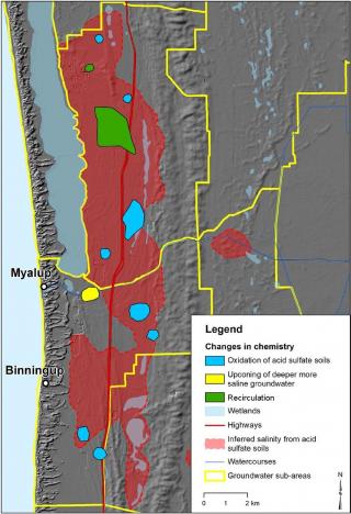 Map of the Myalup region showing dominant salinity processes