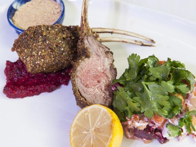 Winning dish of lamb cutlets crusted with lupin flakes and served with a Moroccan salad featuring sweet potato, beetroot, herbs and spices Winning dish of lamb cutlets crusted with lupin flakes and served with a Moroccan salad featuring sweet potato, beetroot, herbs and spices