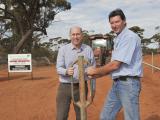 Agriculture and Food Minister Ken Baston and Department of Agriculture and Food State Barrier Fence Project Manager Craig Robins at the site of construction to close the Yilgarn Gap.