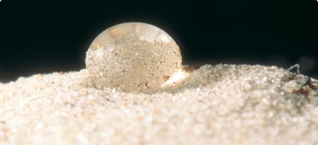 Water droplet on a bed of sand.