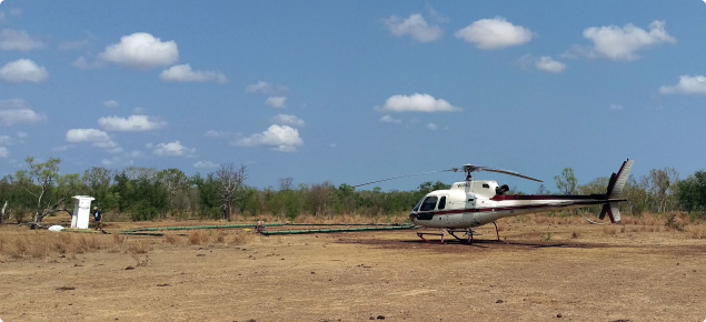 Photograph of a helicopter ready to lift the AEM in the Bonaparte Plains investigation