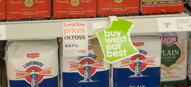 Buy West Eat Best logo on supermarket shelf
