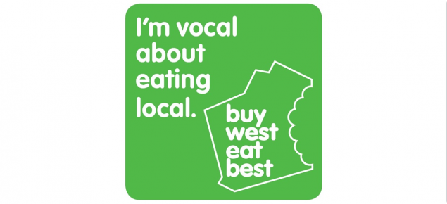 Buy West Eat Best logo with tag line ' I'm vocal about eating local'.