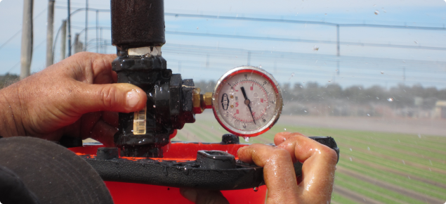 Measuring sprinkler flow and pressure during an on farm irrigation assessment