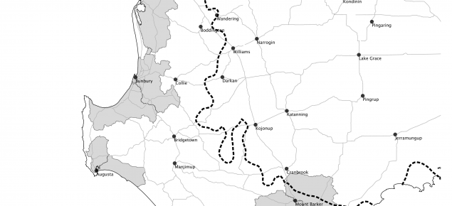 Map showing a number of catchments in south-west Western Australia
