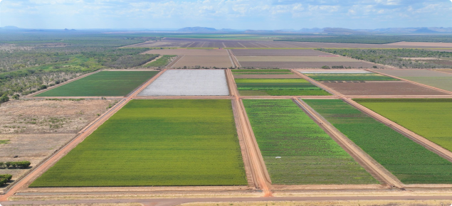 Aerial view of trials at research institute