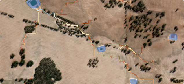 Screen capture of Hydro Guide showing dams and surface water flow