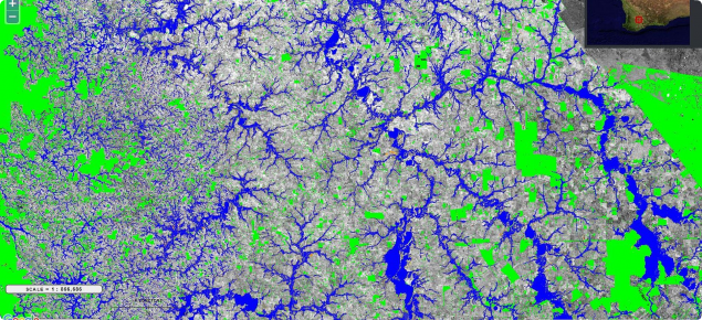 Screen capture of the Land Monitor map of salinity and valley hazard of an area in the south-west of Western Australia