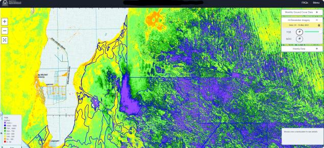 Screen capture of a high resolution image of estimated total green biomass from the PRS application