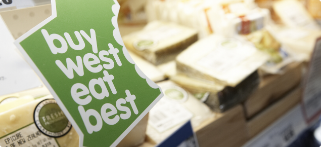 buy west eat best label in front of cheeses