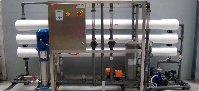 Photo of commercial reverse osmosis system for brackish water. Photo courtesy of Vertex Hydropore Pty Ltd