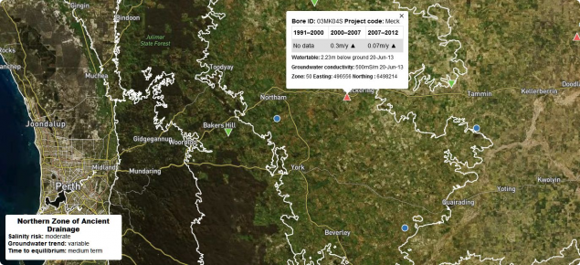 Screen capture of the south-west groundwater and salinity interactive map
