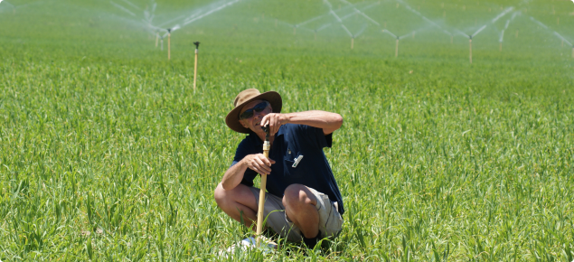 Technical Officer Mark Stanaway checks a sprinkler during an irrigation assessment