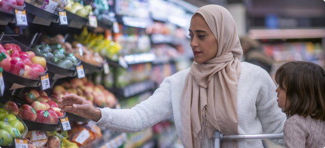Muslim mother and daughter in a supermarket