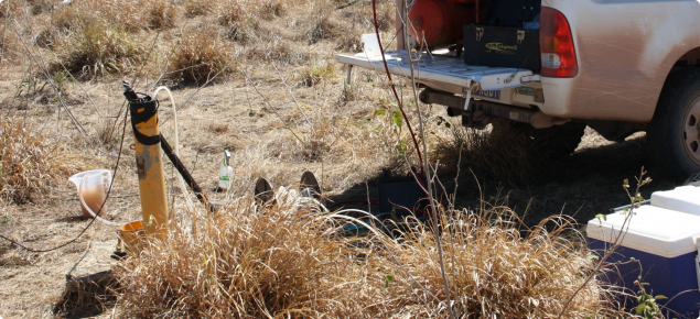 Bore and equipment for sampling water quality on Weaber Plain