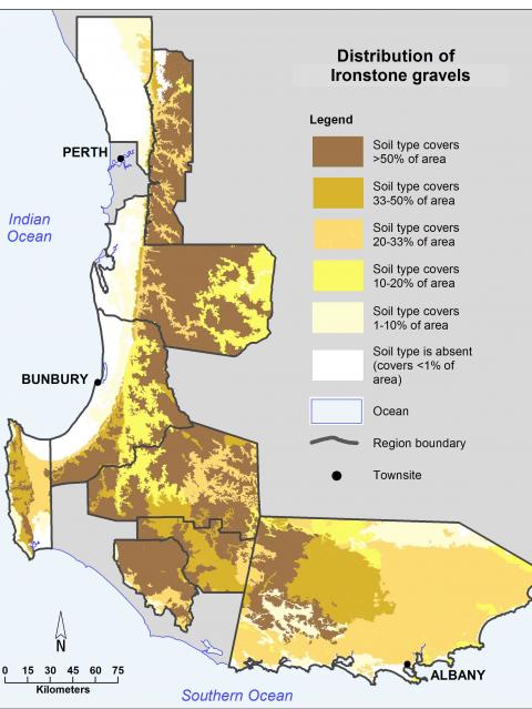 Map of gravel soils in WA wine regions
