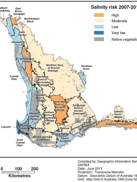 This figure shows the salinity risk for the whole south-west agricultural region of Western Australia in 2007 to 2012.