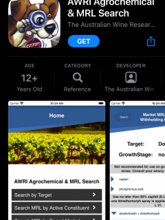 Screenshot of the AWRI Agrochemical  MRL Search app