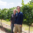 Department of Agriculture and Food research officer Richard Fennessy (right) and Brookland Valley Winemaker Manager Courtney Treacher (left) amongst the rows of alternative wine grape varieties under evaluation.