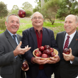 DAFWA director general Rob Delane, Fruit West Co-operative chairman Ben Darbyshire and Agriculture and Food Minister Ken Baston with some of the new apples.