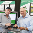 Department of Agriculture and Food senior entomologist Rob Emery and Council of Grain Growers Organisations Chairman Chris Wilkins on-site at Dowerin with the MyPestGuide app being developed to target grain pests in Western Australia.